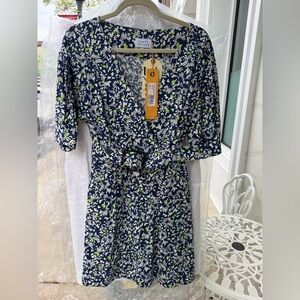 Tanya Taylor Navy Floral Wrap Midi Dress with Belt 12